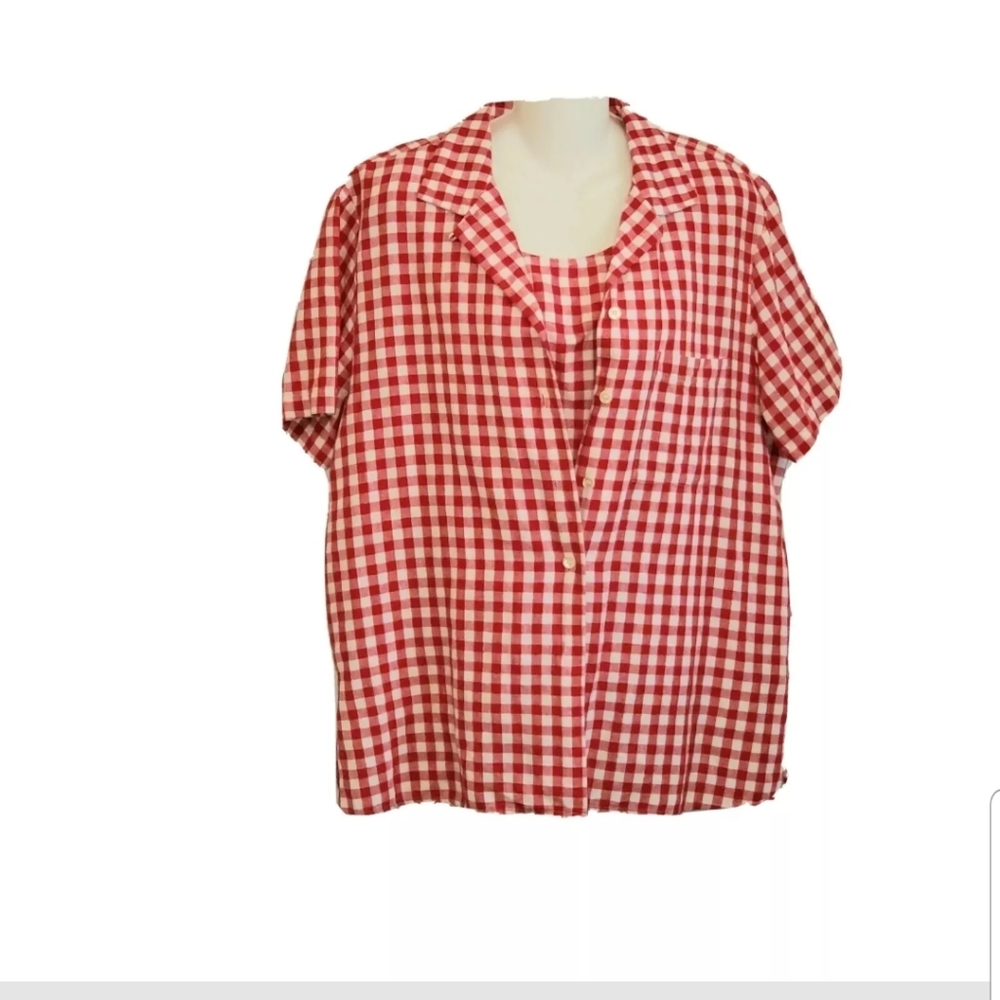 Red White 2pc tank top shirt Gingham Large